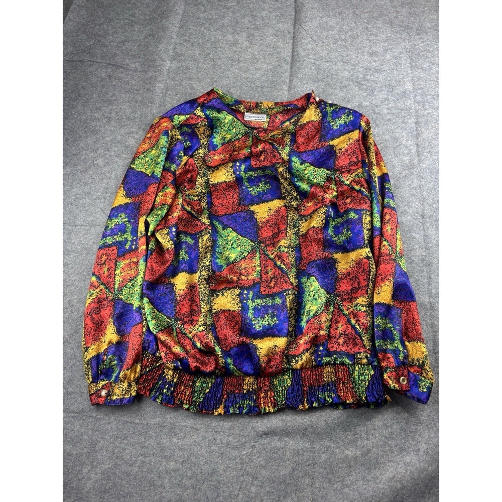 VTG Impressions Blouse Womens XL? Multicolor Geometric Art To Wear Retro SEE